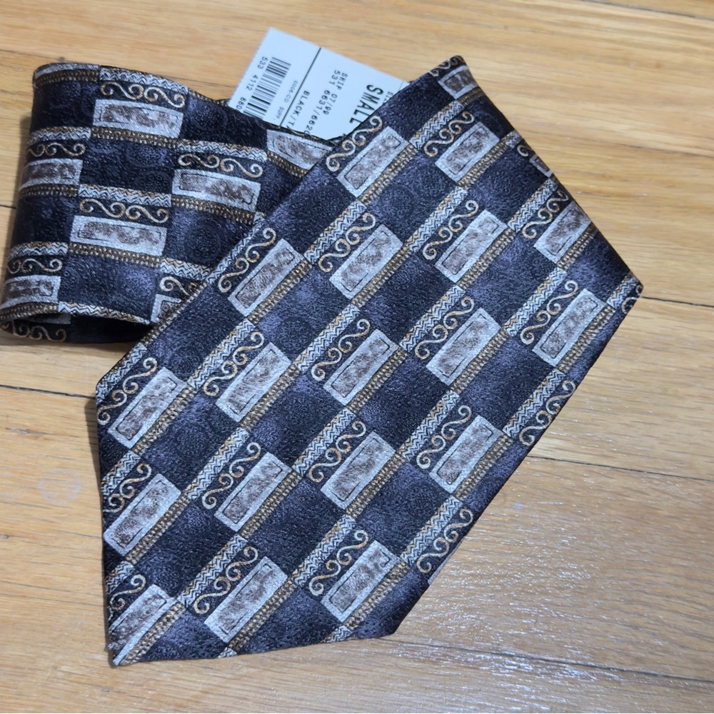 NEW Vtg Stafford Black‎ and Gold Geometric Tie